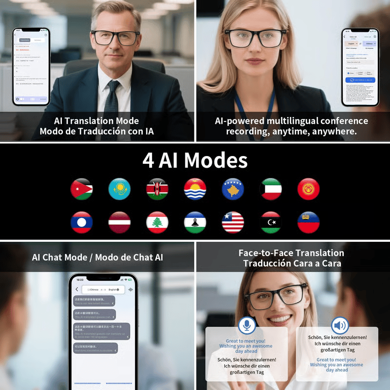 50% OFF!!🔥 AI Interpretation Smart Glasses🕶️160-Language Translation, Photochromic Lenses, AI Chat & Hands-Free Audio